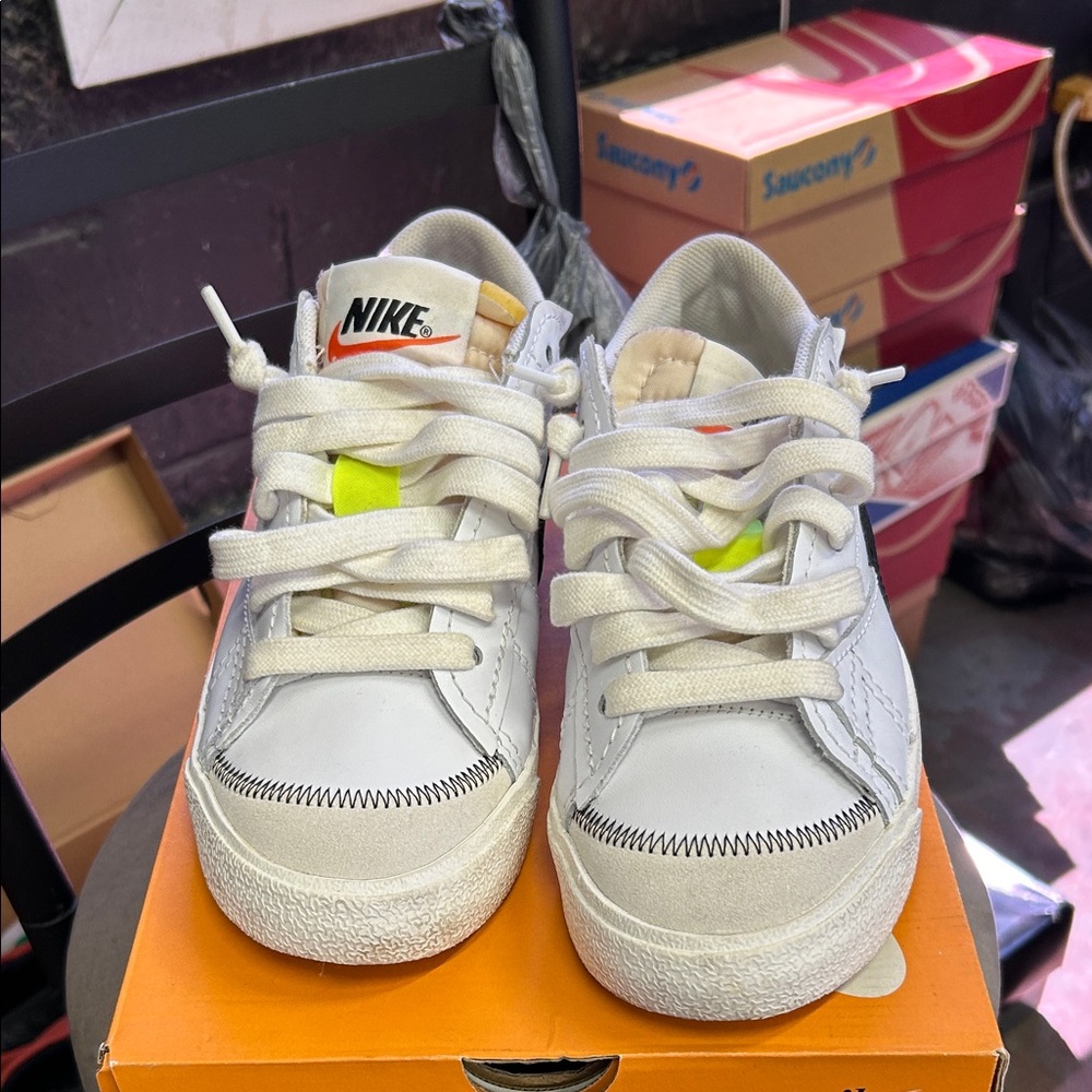 Nike White and Neon Yellow Athletic Shoes
